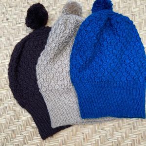 Hand knitted big cap with same colour pom pom - Coffee (Code - UW223N040F)