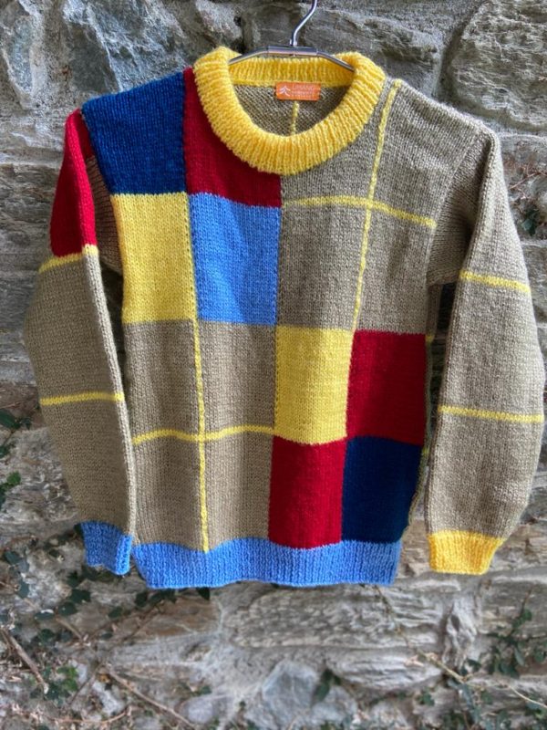 Hand-knitted pullover with colourful squares for boys - 6 to 8 years (Code -UB24NC24E)