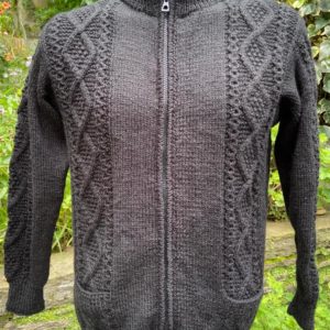 Hand knitted full sleeves cable panel round neck cardigan (Code - UM143N015)