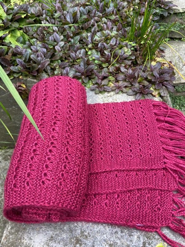 Hand knitted woolen stole - pink (Code- UW175N076F)