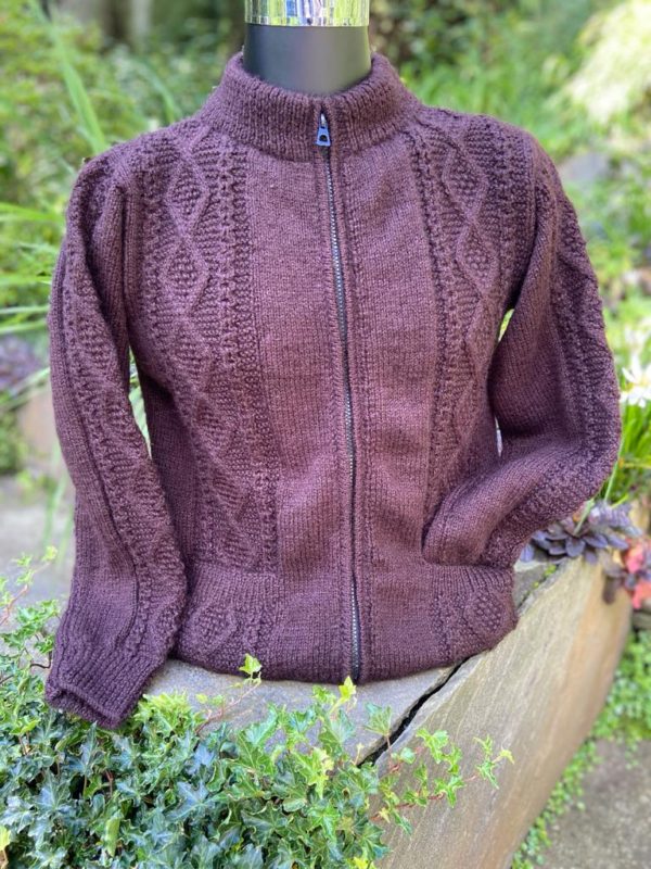 Hand knitted full sleeves cable panel round neck cardigan (Code - UM143N040)