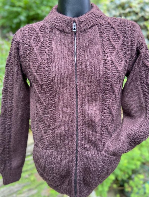 Hand knitted full sleeves cable panel round neck cardigan (Code - UM143N040)