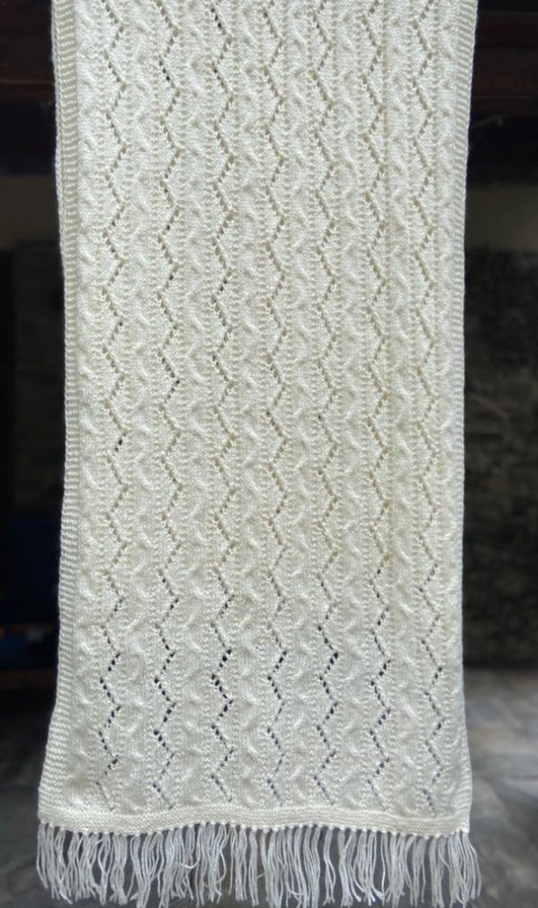 Hand knitted woolen stole - beige (Code- UW176N024F)