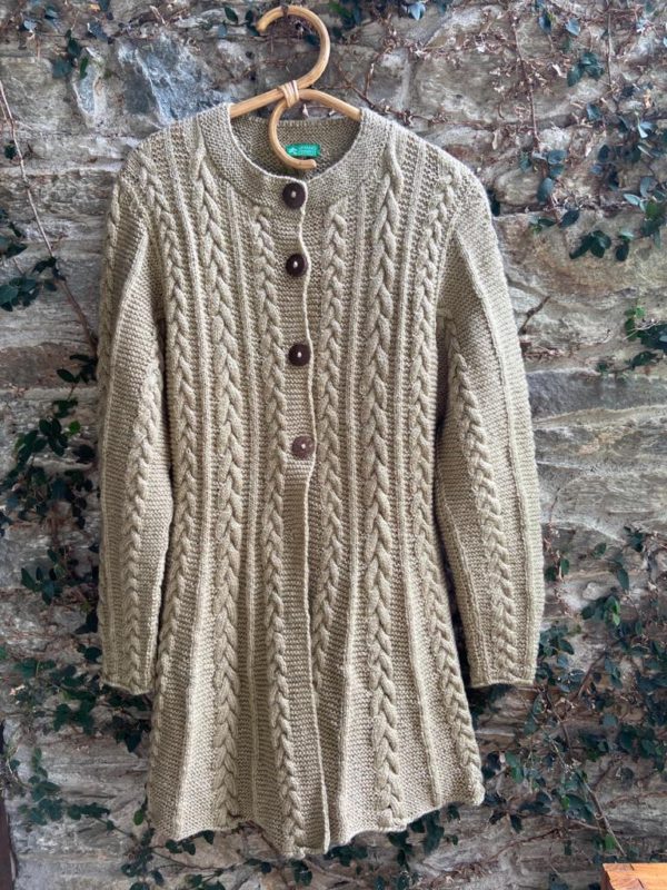 Hand knitted full sleeves long cardigan with cables - round neck & fitted waist (Code-UW27N120)