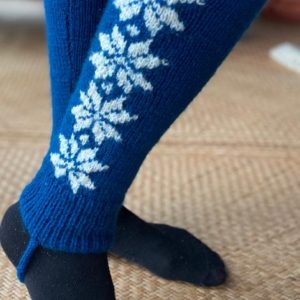 Hand Knitted Leg Warmers - Blue/White (Code - UW231N183F)
