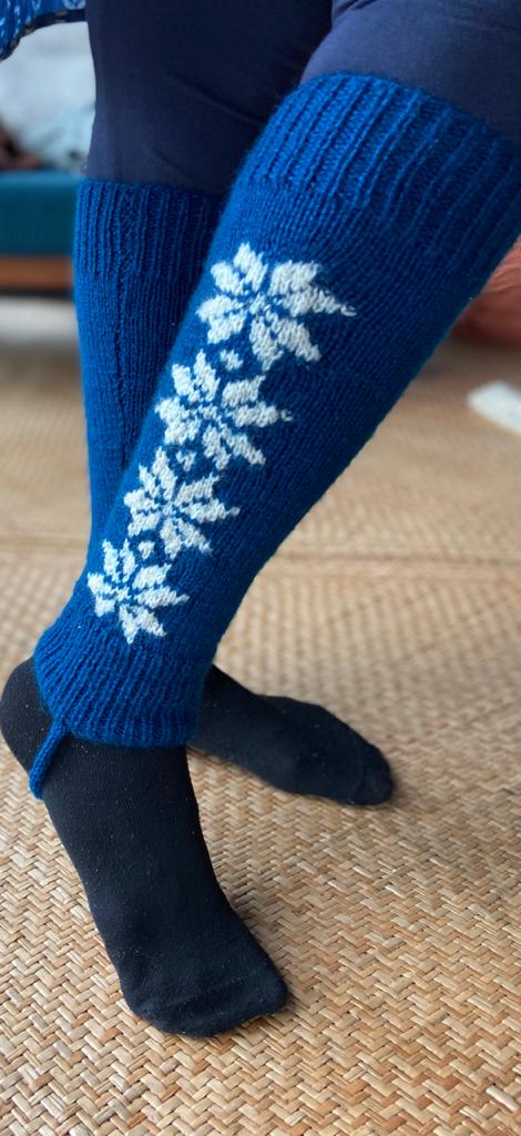 Hand Knitted Leg Warmers – Blue/White (Code – UW231N183F) – Umang