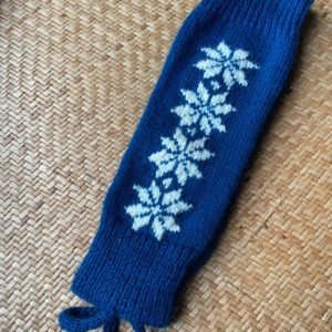 Hand Knitted Leg Warmers - Blue/White (Code - UW231N183F)
