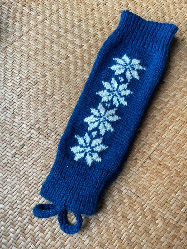 Hand Knitted Leg Warmers - Blue/White (Code - UW231N183F)