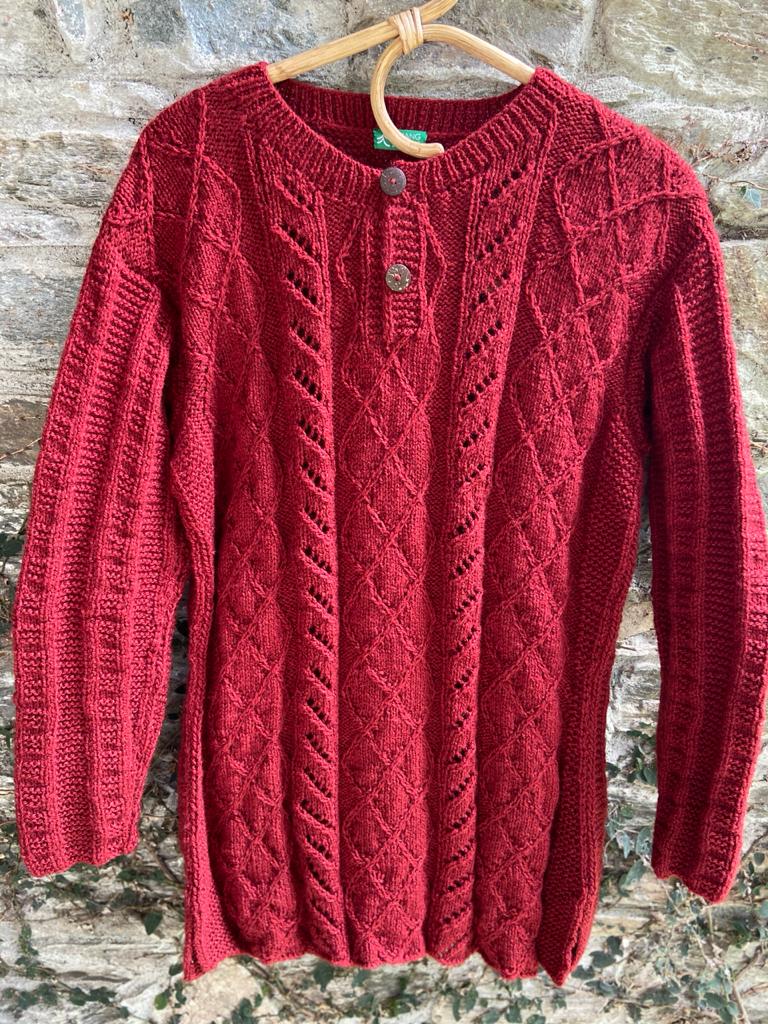 Pullover - Hand knitted full sleeves, round neck, with drop shoulders and  side vents (Code-UW90N069)
