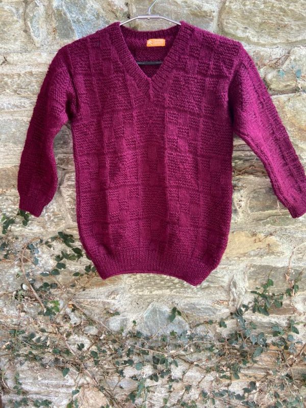 Hand-knitted pullovers with self design squares for girls and boys - 8 to 10 Years (Code-UK19N029)