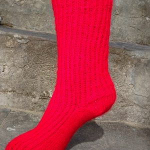 Socks - Hand Knitted Ribbed - Red (Code-UM241N211)